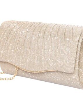 Womens Satin Rhinestone Sequin Envelope Clutch Evening Bag